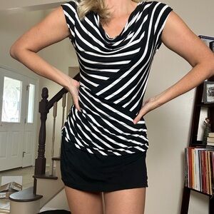 Vintage y2k Black and white striped cowl neck top